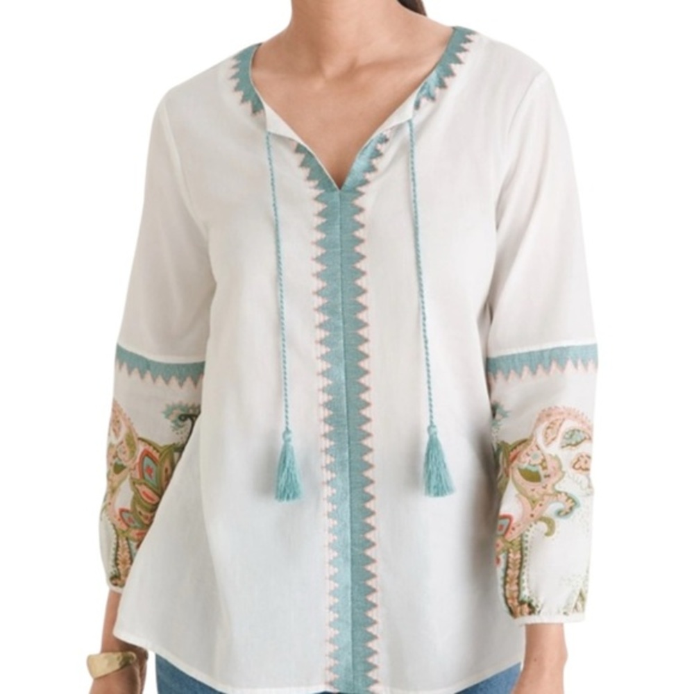 Chico’s Boho Embroidered Peasant Top